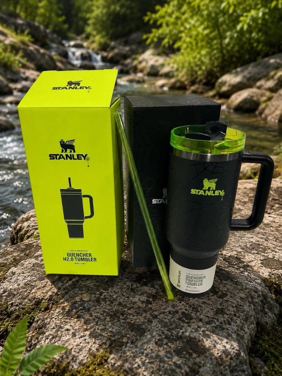 40 oz Quencher H2.0 Style Insulated Travel Tumbler with Handle & Straw – Black