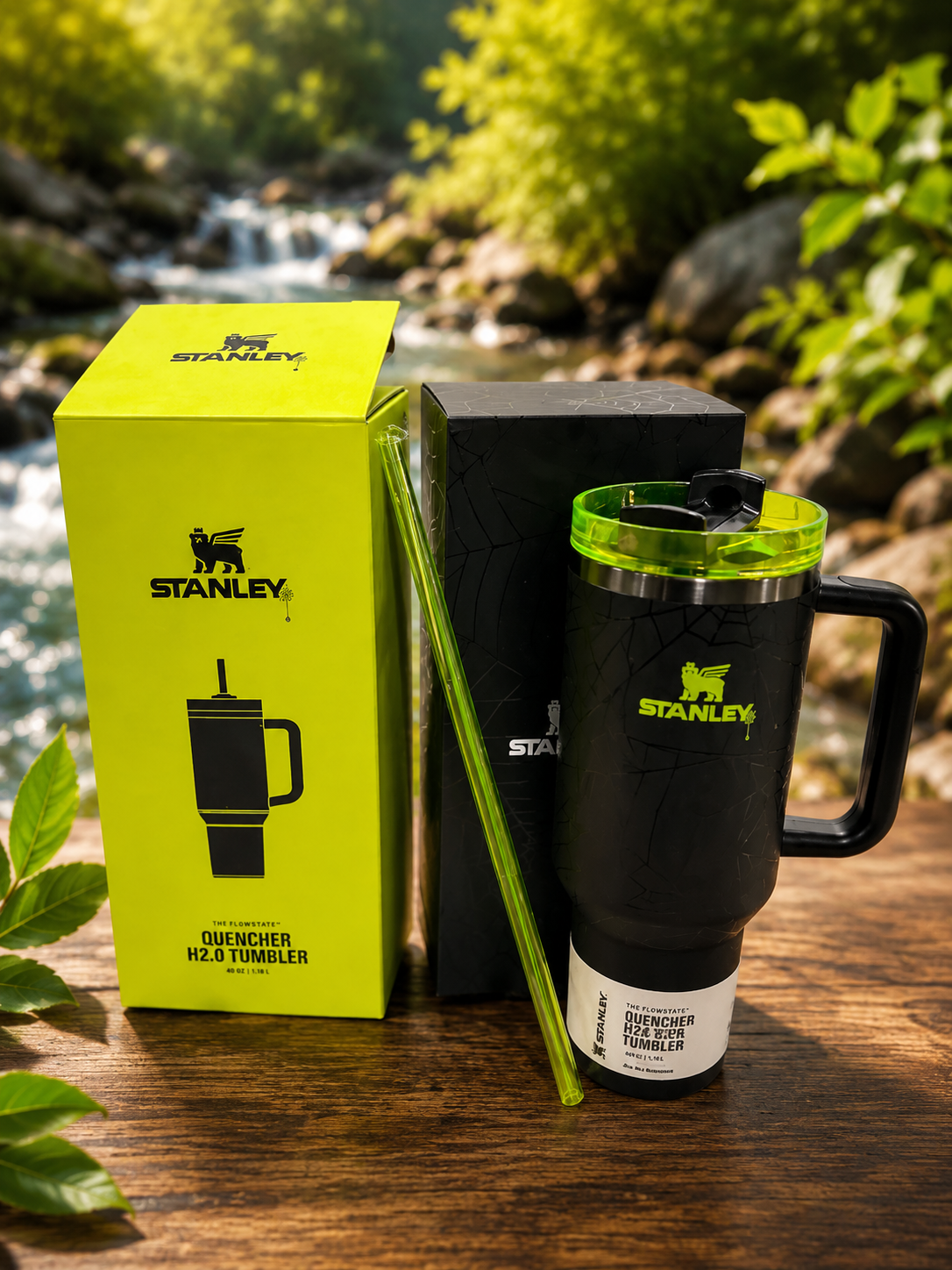40 oz Quencher H2.0 Style Insulated Travel Tumbler with Handle & Straw – Black