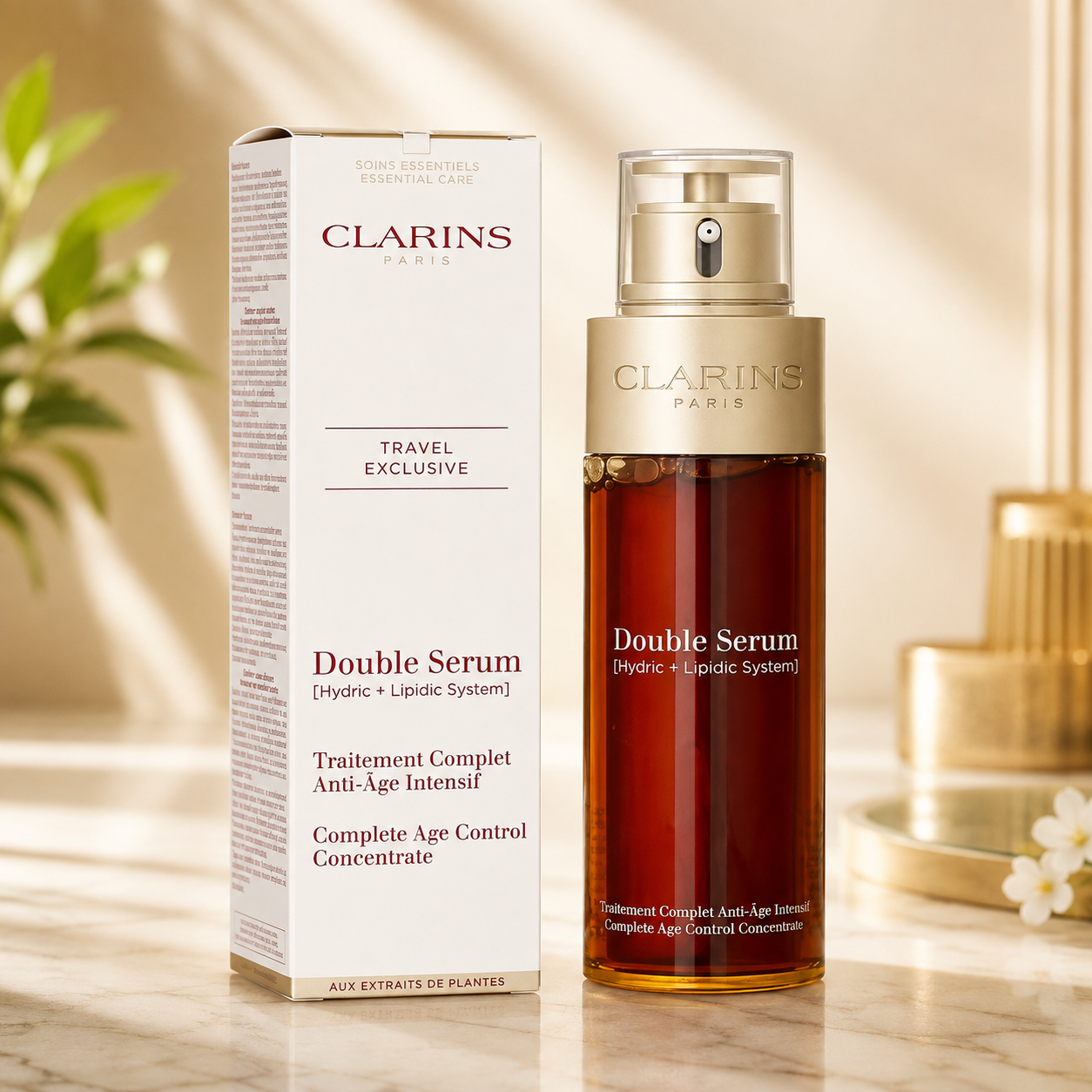 Clarins Double Serum Complete Age Control Concentrate – Hydric + Lipidic System – Travel Exclusive 100ml / 3.4 fl oz